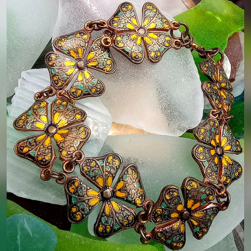 Clover Link Bracelet Arts & Crafts Revival Bronze/Copper Base Metal Sz 7.25